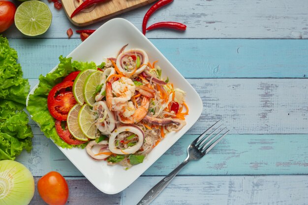 Spicy Mixed Seafood Salad with Thai food ingredients.