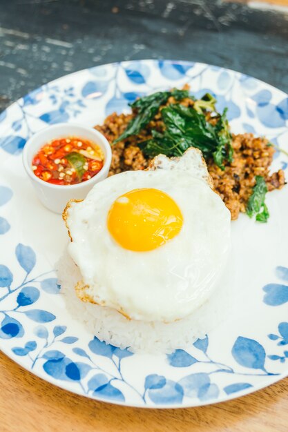 Spicy pork with basil leaf and rice