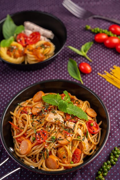 Spicy Spaghetti in a Frying Pan.