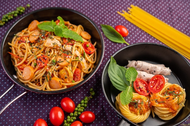 Spicy Spaghetti in a Frying Pan.