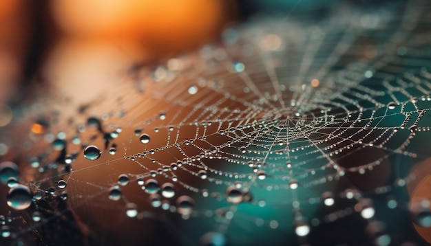 Бесплатное фото Капля росы паутины запечатлела осеннюю свежесть, созданную искусственным интеллектом