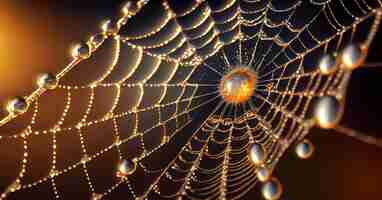 Free photo spider web drops dew on nature background generated by ai