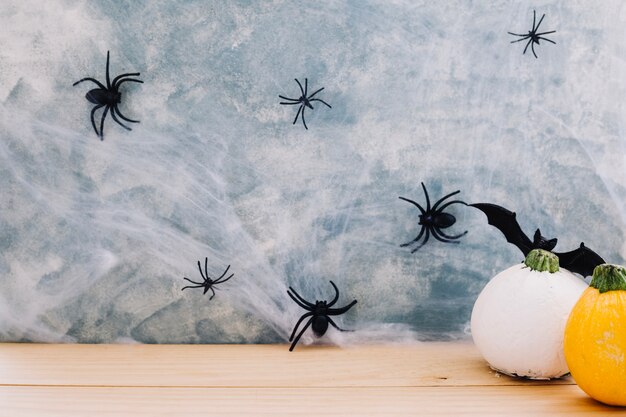 Spiders and pumpkin decorations
