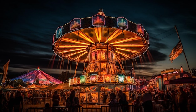 Spinning carousel brings joy to nighttime crowd generated by AI