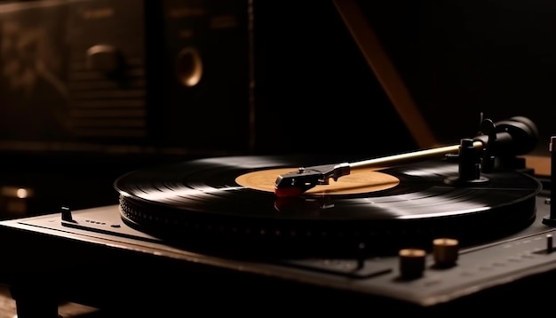 Free photo spinning grooved disk on turntable at nightclub generated by ai