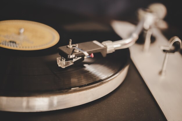 Spinning Record Player With Vintage Vinyl