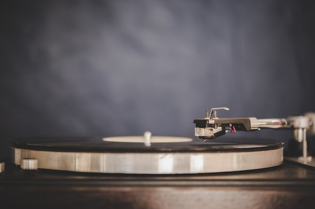 Spinning Record Player With Vintage Vinyl