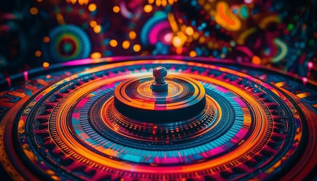 Бесплатное фото Вращающееся колесо рулетки приносит яркие ночные развлечения с генеративным искусственным интеллектом