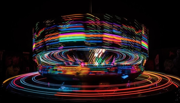 Free photo spinning wheel ignites vibrant colors at carnival generated by ai