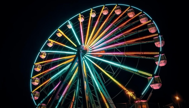 Free photo spinning wheel of vibrant carnival excitement glows neon generated by ai