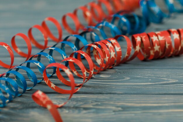 Spiral decorative ribbons on table