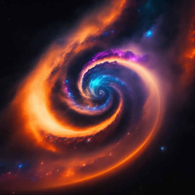 Foto gratuita una galassia a spirale con un bagliore arancione brillante.