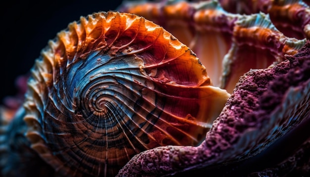 Бесплатное фото Спиральная ракушка фиолетовая улитка подводная красота, созданная искусственным интеллектом