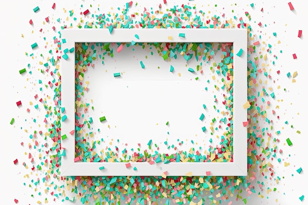 Free photo splashing colorful confetti on frame on white background ai generative