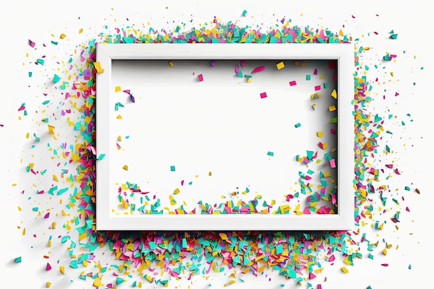 Free photo splashing colorful confetti on frame on white background ai generative