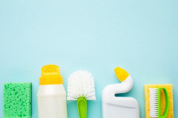 Sponge and cleaning product close up