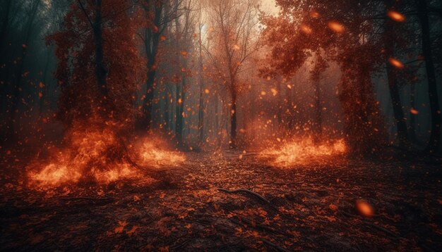 AIが生成する森の中の不気味な秋の夜の謎