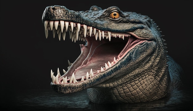 Spooky dinosaur roaring in prehistoric era generative AI