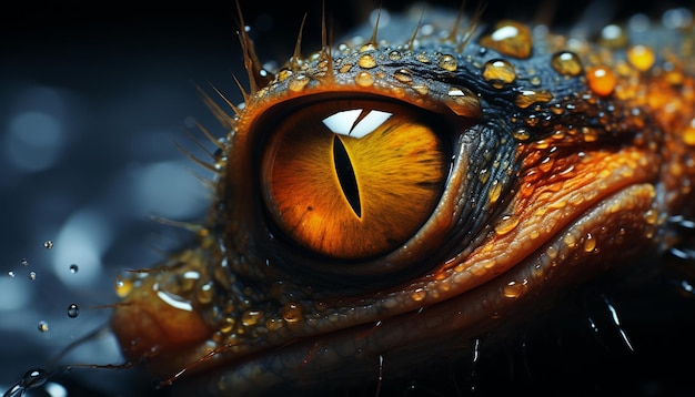 Free photo spooky eye of a small reptile looking underwater at night generated by artificial intelligence