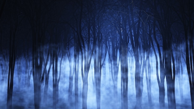 不気味な霧の森のレンダリング3D