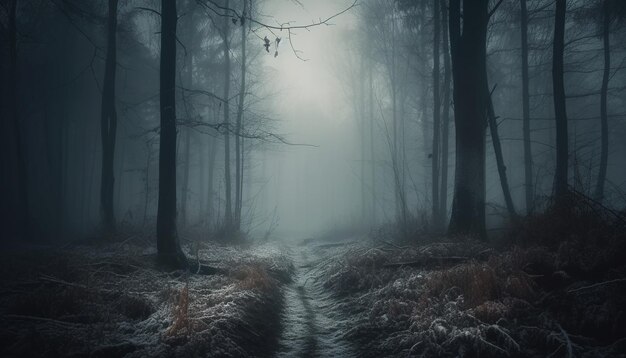 Spooky forest mystery in nature tranquil scene generated by AI