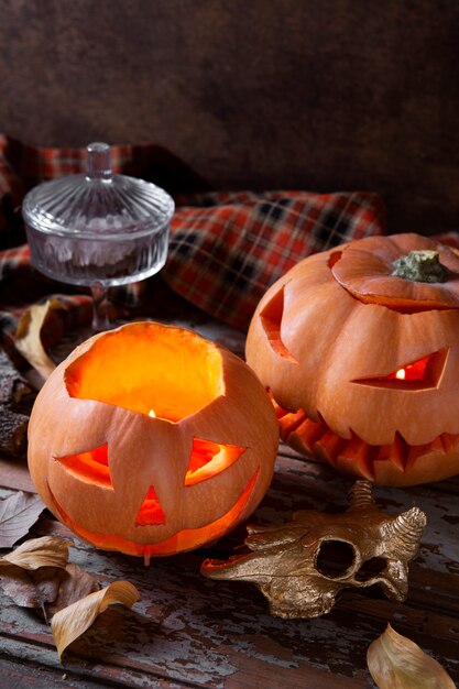 Spooky halloween carved pumpkin lantern