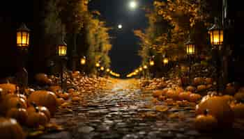 Free photo spooky halloween night lantern glowing autumn decoration celebration of horror generated by artificial intelligence