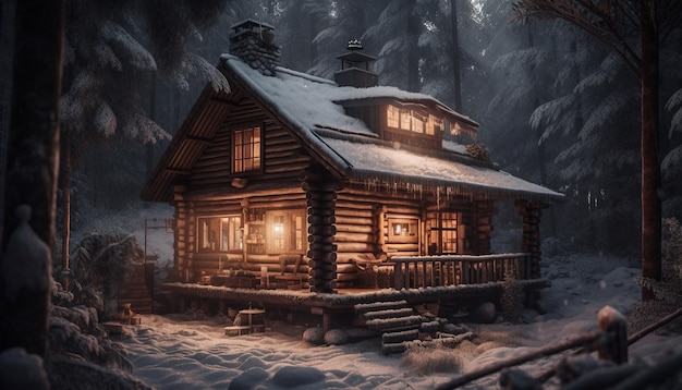 Free photo spooky log cabin in the dark forest generated by ai