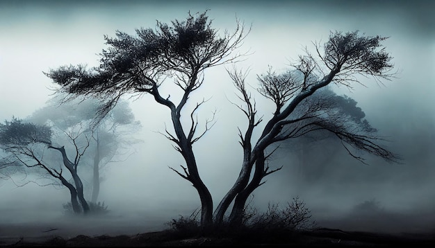 Free Photo spooky nature foggy dark silhouette amidst mystery generative ai