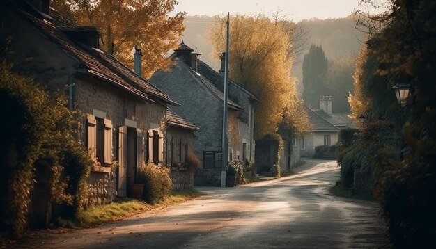 Spooky night old architecture ruined cottage mystery generated by AI