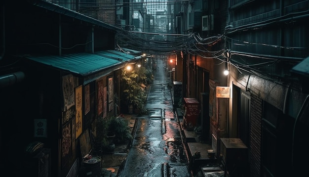 Бесплатное фото Жуткая старая архитектура, темные и заброшенные улицы, генеративный ии