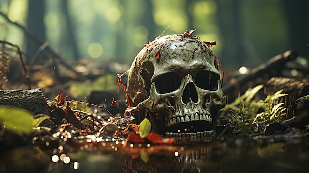 Free photo spooky skull in nature
