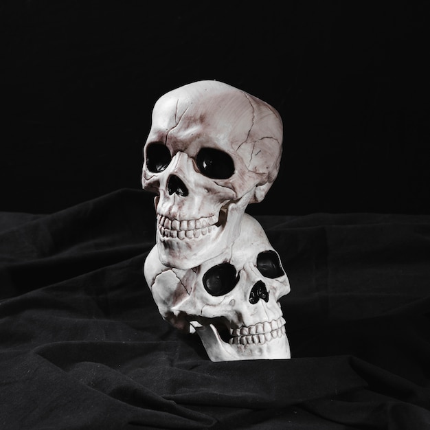 Spooky skulls on black canvas