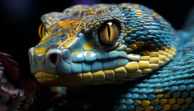 Free photo spooky viper in nature close up dangerous and yellow generated by ai