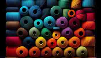 Free photo spools of multi colored thread on textile material generated by ai