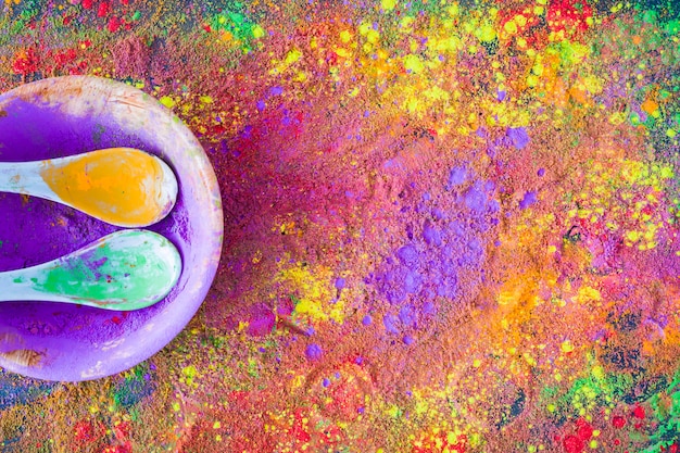 Spoon in bowl with scattered powder 