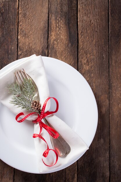 Spoon and fork with christmas decoration