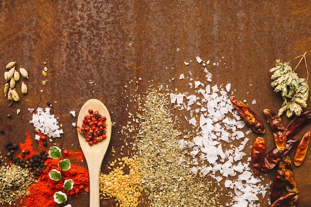 Spoon near spilled spices