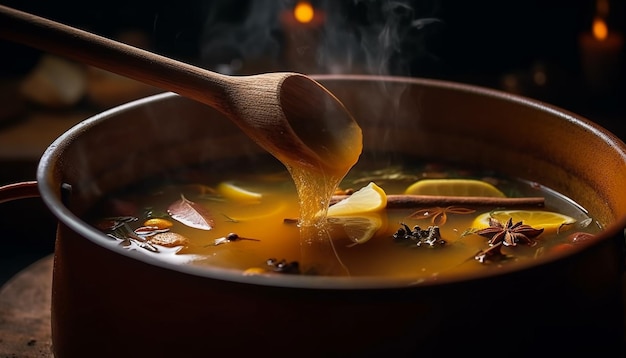 Free photo spoonful of steamy soup warms gourmet meal generated by ai