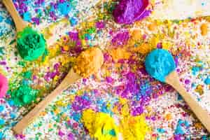 Free photo spoons with different bright dry colours