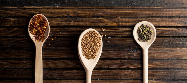 Spoons with various spices