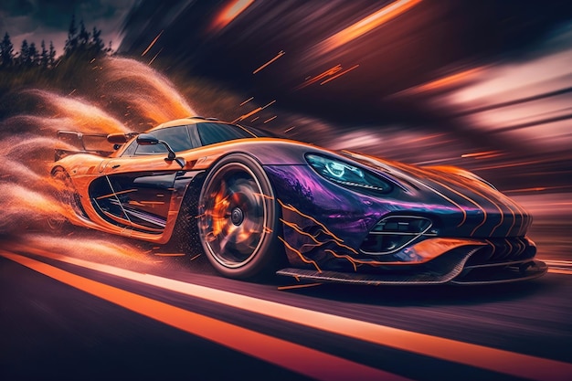 Sport car on the road with motion blur background