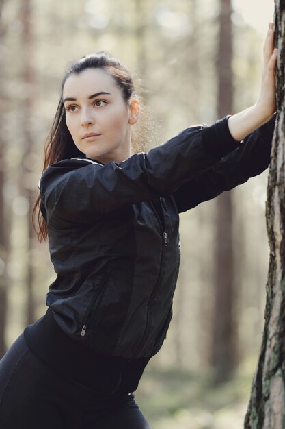 Sport outdoor, girl streching