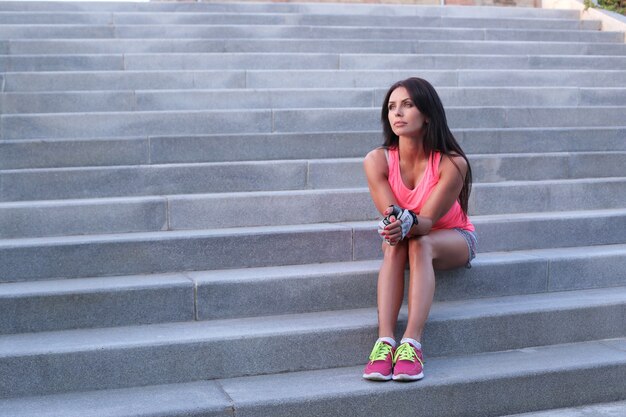 Sport outdoor, woman on stairs