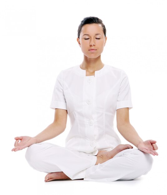 Sport woman doing yoga exercise