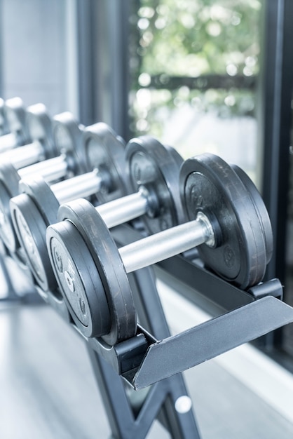 Free photo sports dumbbells in modern sports club.