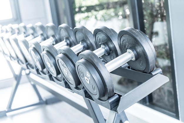 Free photo sports dumbbells in modern sports club.