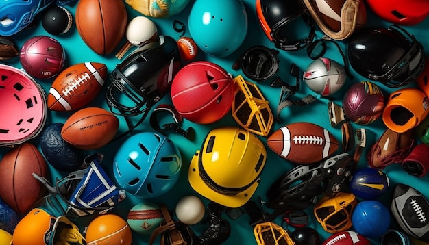 Sports equipment collection in a fun pattern generative AI