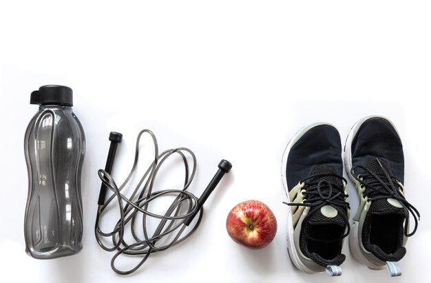 Sports equipment isolated on white flat lay