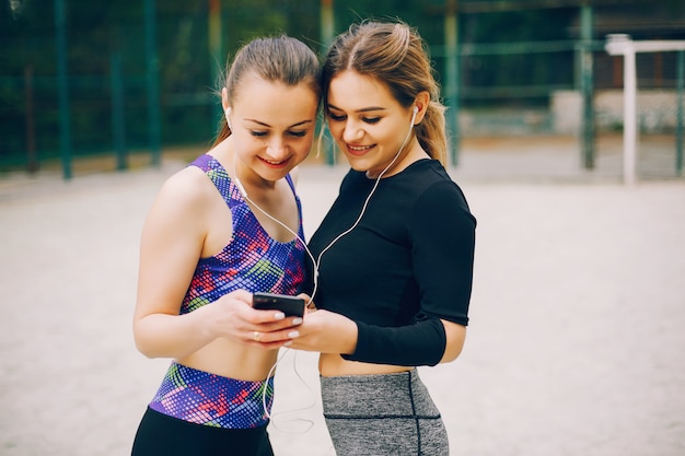 Sports girls in a park 